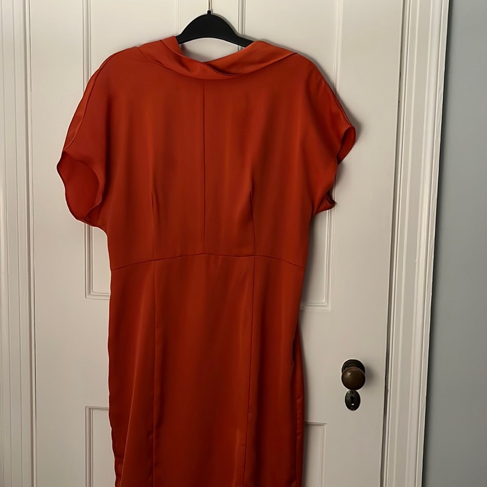 Pumpkin orange Reiss drape neck dress